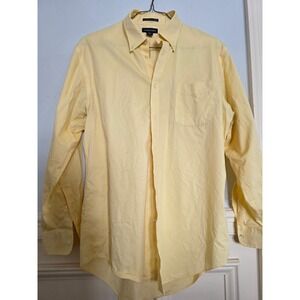 Lands End No Iron Pinpoint Oxford Shirt Mens 16.5-33 Yellow Tailored Fit